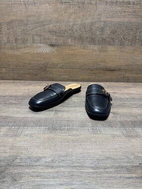 Clarks Lyrical Shine Black Leather Tortoise Buckle Mule Shoes Women's Size 7.5